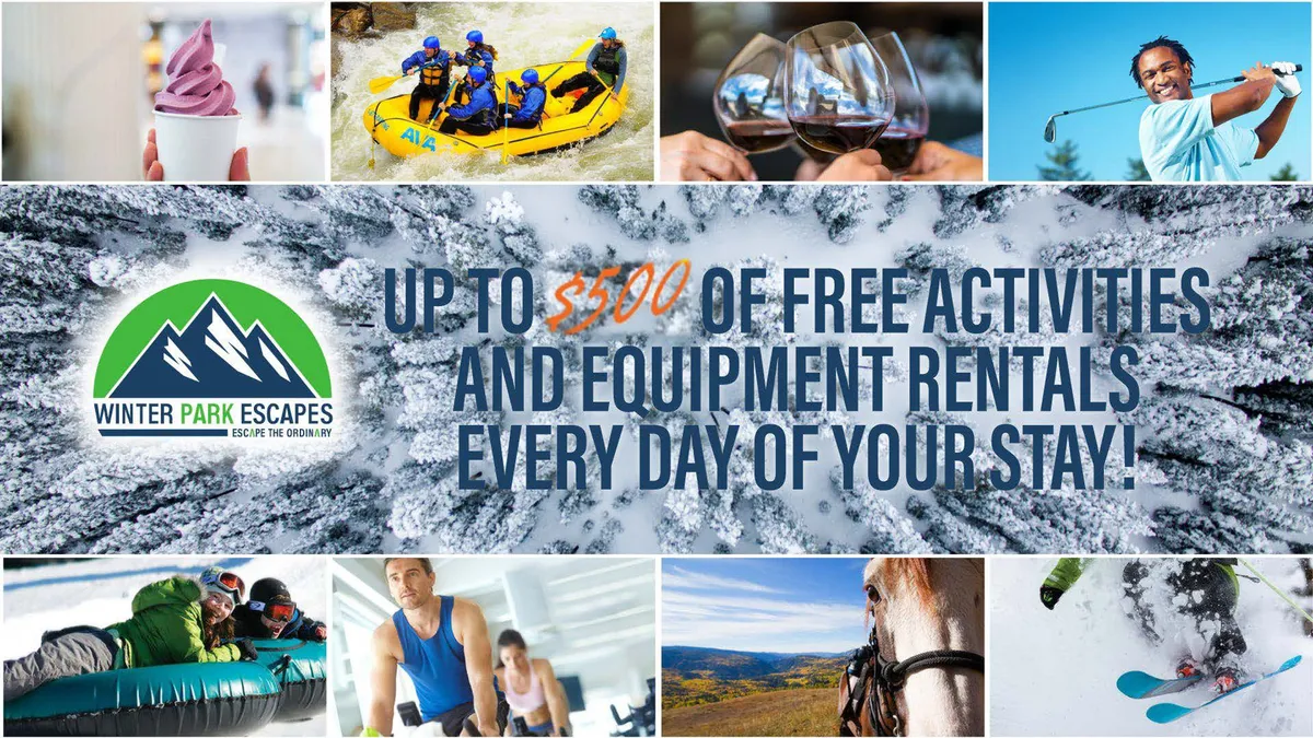 A vibrant collage-style exterior image showcasing a variety of local adventures, including people whitewater rafting on rushing river rapids, skiers enjoying scenic mountain slopes, horseback riders traversing open meadows, and guests savoring local wine and ice cream. The overall atmosphere is lively and energetic, presenting a wide range of activities suitable for different interests and seasons.